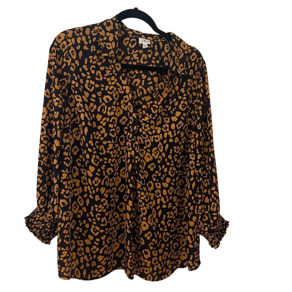 Dressbarn Blue & Yellow Gold Leopard Print 3/4 sleeve blouse Size 1X